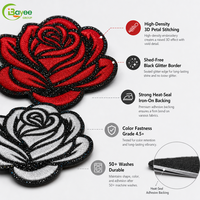 Appliques brodées multicolores de roses scintillantes de haute précision 2,8 pouces pour le bricolage, à thermocoller sur les chapeaux, jupons et vêtements