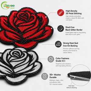 High Precision 2.8IN DIY Craft <b>glitter</b> roses Flower Multicolor Embroidered Appliques iron on patches for hats petticoat Clothing - Product Image 1