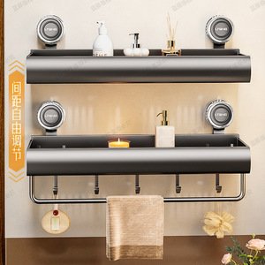 Estante de baño Liteng de doble capa con ventosa, barra para toallas y ganchos para almacenamiento en el lavabo - Product Image 2