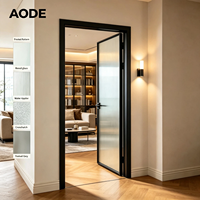 Porte intérieure en verre artistique AODE, cadre en aluminium noir, verre trempé décoratif, porte intérieure pour salon