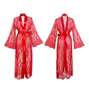 Vendita Calda: Vestaglia Estiva Trasparente in Pizzo Viola per Donna, Fornitura ODM, Set <span class=keywords><strong>Camicia</strong></span> <span class=keywords><strong>da</strong></span> <span class=keywords><strong>Notte</strong></span> <span class=keywords><strong>Lunga</strong></span> con Motivo Floreale Frontale - Product Image 5