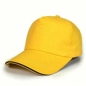 Gorra de Béisbol de Cinco Paneles, Diseño Clásico Amarillo, Unisex para Adultos, Algodón Grueso Cepillado, Hebillas Metálicas, Estilo Sandwich - Product Image 1