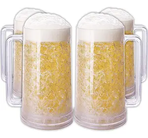 16盎司丙烯酸塑料双壁冰柜杯子，带凝胶磨砂冰霜啤酒杯