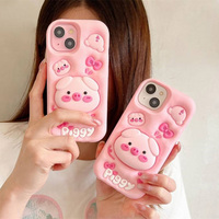 Nouvelle Coque de Protection en Silicone 3D Mignonne Motif Cochon pour Téléphones Mobiles 13 14 15 16 17 Pro Max