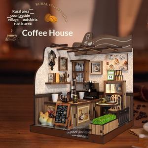 YUANGU Kits de puzzles en bois à assembler soi-même, thème Cabane, Loft, <span class=keywords><strong>Maison</strong></span> de café champêtre, avec fonction support de livres - Product Image 3