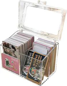 卡片收纳盒亚克力透明盒放气泡哑光自印名片隔间翻盖收纳器
