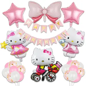 Cartoon Robot Cat Kitty Foil Balões Crianças's Birthday Party Scene Decoração Balão com Happy Birthday Banner Atacado