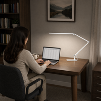 Lampe de bureau contemporaine à LED blanche, base en métal, commande tactile/télécommande, double source lumineuse, luminosité réglable, couleur, protection des yeux, haute qualité