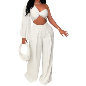 Women's New One Shoulder Sleeve Pleated Casual Solid Color 2 Piece <b>Set</b> Fashion - Product Image 6