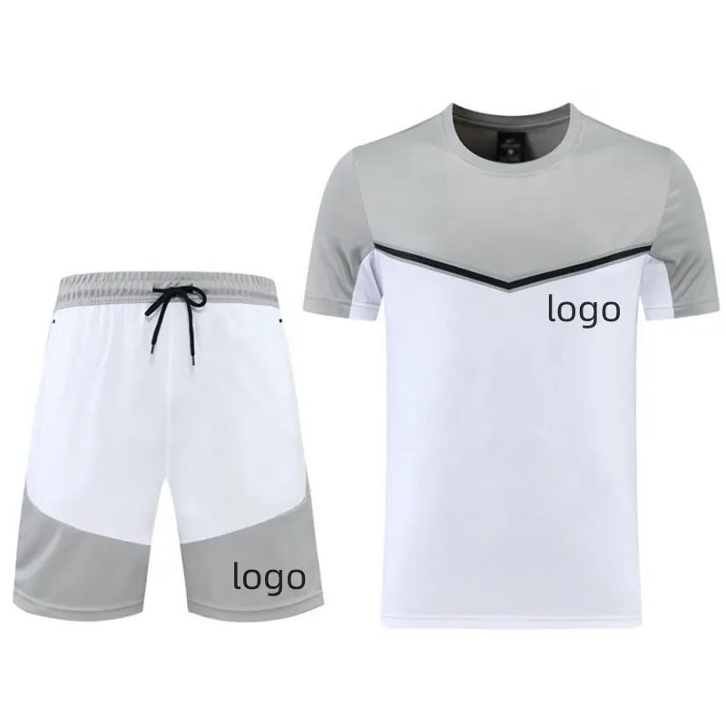 Conjunto de camiseta y pantalones cortos de bloque de Color bordado a la moda personalizado 200GSM ropa deportiva transpirable de verano traje corto de 2 piezas para hombre