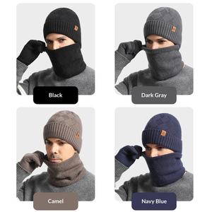 Ensemble 3 pièces personnalisé de luxe unisexe pour l'hiver : <span class=keywords><strong>bonnet</strong></span> tricoté chaud en acrylique, écharpe et gants à motifs, idéal pour les voyages - Product Image 3