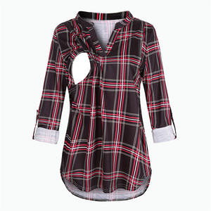 Camiseta Holgada con Estampado a Cuadros y Manga 3/4, Cuello en V, para Maternidad y Lactancia, Ropa para Mujeres Embarazadas y Lactantes, OEM/ODM - Product Image 5