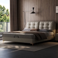 Cama de Cuero Acolchada de Lujo - Moderna Base de Cama Tapizada Queen/King Size con Almacenamiento y Patas Metálicas para Muebles de Dormitorio Principal
