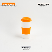 Mug à café réutilisable JWAY écologique en plastique PP à double paroi, résistant aux hautes températures, 17 oz, avec couvercle et manchon en silicone