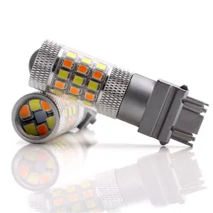 Luz de led para seta t20 3157 7443, cor dupla, branco e âmbar, 42smd, 2835, luz de circulação diurna, 12v, lâmpada, led