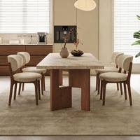 Table à manger rectangulaire moderne et minimaliste en bois massif avec plateau en dalle de dolomite suspendue pour salle à manger, mobilier de maison