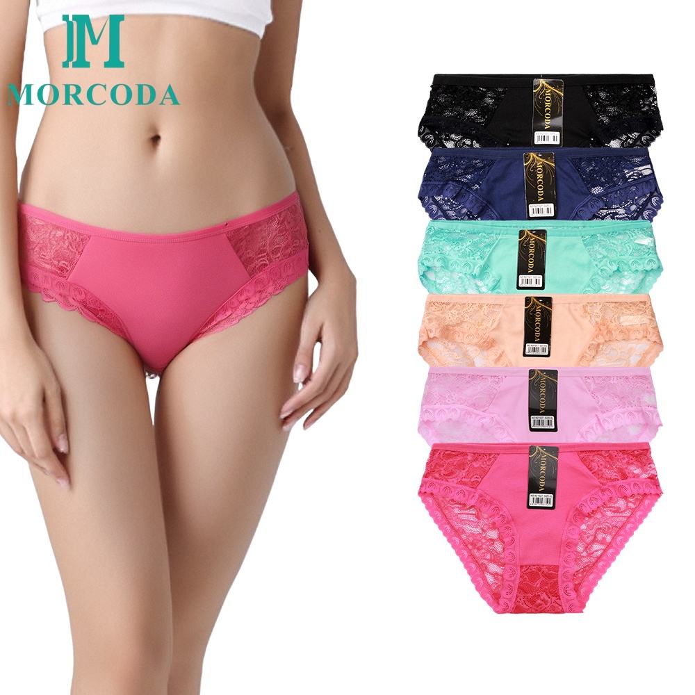 Morcoda Women's Lace Panties Low-Rise Mix Colors YARN DYED Soft Knitted Good Quality Bulk Dozen Sale Pack of 12pcs Mixed Size