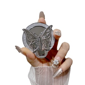 Butterfly Diamond Mirror Ring Holder Glitter Makeup <b>Stand</b> Folding Magnetic <b>Desktop</b> For Apple iPhone Black Pink Purple Blue Gold - Product Image 5