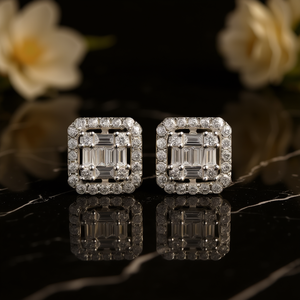 E1469 Orecchini in oro bianco con diamanti taglio smeraldo, diamanti naturali, gioielli classici da donna - Product Image 2