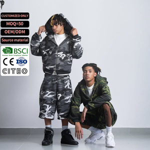 Ensemble de sweat-shirts à capuche zippés personnalisés en tissu lourd Digi Camo pour hommes et femmes, streetwear hip-hop - Product Image 1