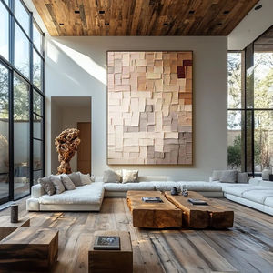 Grande <span class=keywords><strong>peinture</strong></span> murale <span class=keywords><strong>abstraite</strong></span> moderne Wabi Sabi verticale beige et marron sur toile pour la maison et la galerie - Product Image 1