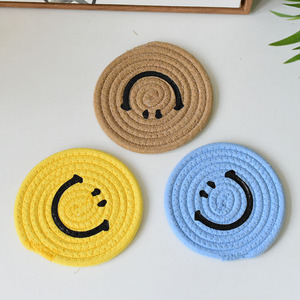 Posavasos de estilo japonés, tapetes aislantes del calor, hilo de algodón, cara sonriente, tapetes tejidos a mano de ratán y paja, sencillos - Product Image 3