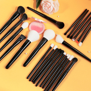24Pcs Natural Goat Hair Makeup Brush Set Black Wood Handle Fan Brush Premium Face Eye Essential Brush Kit - Product Image 4