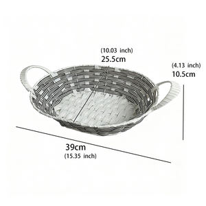 PP Rattan Aufbewahrung skorb für Früchte Snacks Spielzeug Bücher Handtuch behandelt Ovaler Eisen rahmen Hand gefertigter Kunststoff Weidenkorb Grau Weiß - Product Image 3