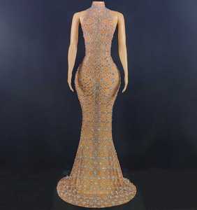 Robe de Soirée de Luxe Élégante Longue pour Femme avec Col en V, Nouveautés, Robe de Bal Ornée de Cristaux - Product Image 1
