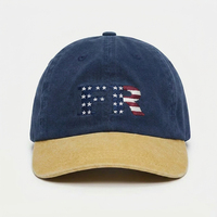 Maßgefertigte Großhandels-Baseballkappe aus Gewaschenem Baumwollstoff mit Sternen-und-Streifen-Flaggen-Stickerei Logo Zweifarbiger Dad Hat