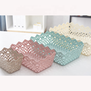 Rectangular Korean Cute Plastic Home Hollow Storage Basket Imitation-Rattan Storage Box