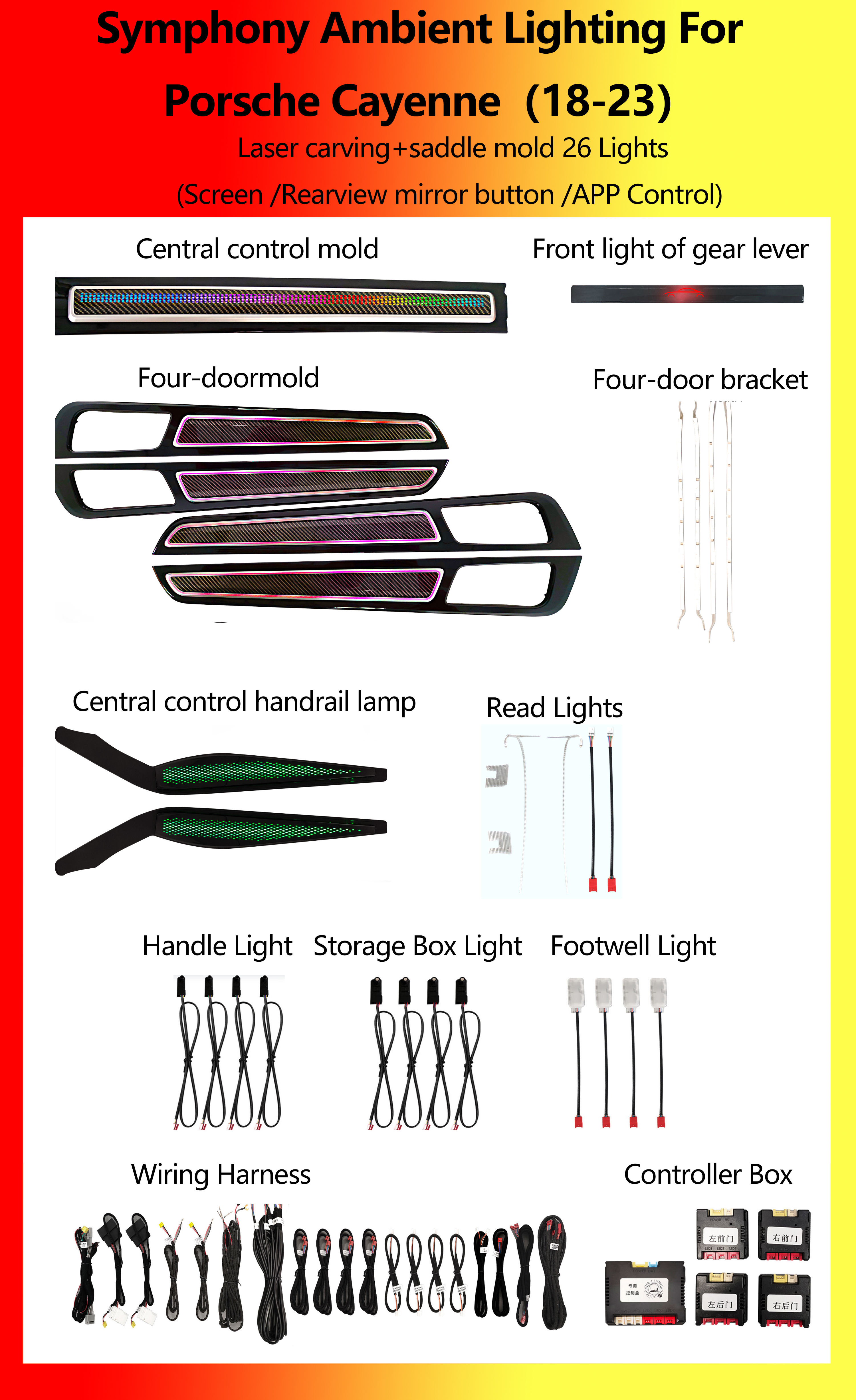 Porsche Cayenne Laser carving+saddle mold Symphony 26 Lights