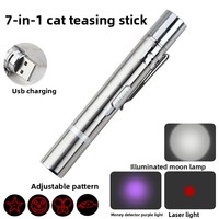 Pointeur laser et lampe torche 3-en-1 moderne rechargeable par USB-C en acier inoxydable avec lumière UV pour chats - Jouet interactif pour animaux de compagnie