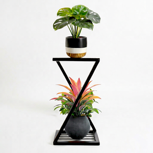 Support de plantes en forme de Z, support de pot de fleurs en métal antirouille, extérieur et intérieur, 2 niveaux, supports Gamla pour balcon - Product Image 1