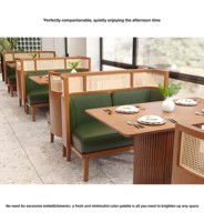 Ensemble de canapés de restaurant commercial modernes en rotin tressé en bois massif, à fixer au mur, pour 2 à 4 personnes, avec 1 an de garantie