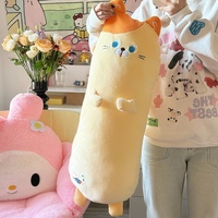 Coussin en peluche chat long Kawaii, oreiller doux en forme de dessin animé, coussin de corps en peluche chat pour la chambre et la décoration intérieure