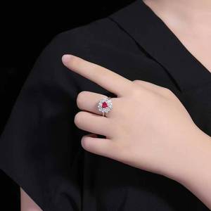 18K Gold Heart Natural Unheated Pigeon Blood Ruby <b>Ring</b>, 84 Pcs <b>Diamonds</b> & 13 Pcs White Sapphires Luxury Floral Engagement <b>Ring</b> - Product Image 4