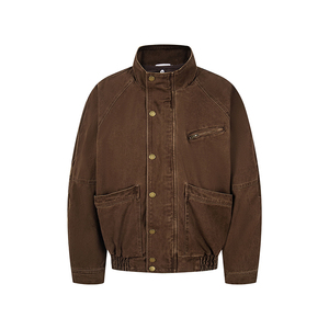 سترة بومبر بياقة قائمة عتيقة بياقة قائمة مع نمط بطانة قابلة للإزالة لكل من النساء للخريف والشتاء ، ملابس عمل عتيقة مغسولة ملابس خارجية - Product Image 5