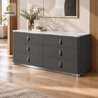 Commode à 6 tiroirs HarmTai 140 cm, commode de chambre à coucher en pierre, armoire de rangement moderne minimaliste, coins arrondis