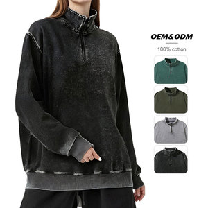 أزياء زائد التدرج اللون رجالي حمض غسلها هوديس مخصصة خمر الوقوف طوق سحاب هوديس الرجال ربع البريدي السترة - Product Image 2