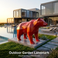 Escultura Metálica Personalizada de Oso Geométrico Grande y Moderno, Estilo Pintado en Acero Inoxidable, Decoración Artística para Jardín Exterior