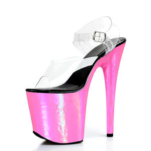 <span class=keywords><strong>Sandalias</strong></span> Exóticas de Plataforma de 8 Pulgadas con Tacón de Aguja, Empeine Transparente, Acabado Láser <span class=keywords><strong>Fucsia</strong></span>, Tacón Envuelto en PU, Correas con Hebilla de Diamantes de Imitación para Mujer - Product Image 2