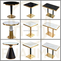 Table en acier inoxydable doré avec plateau en marbre, assortiment parfait pour les tables à manger, les restaurants, les cafés et les fast-foods