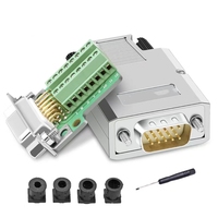 DB15 Serial sin soldadura a puerto de 15 Pines, adaptador de terminal, conector, placa de ruptura con carcasa, pernos largos, tuercas (Metal hembra/macho)