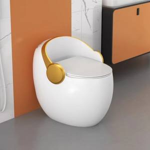 Toilette moderne en forme d'œuf, monobloc, à double chasse, blanc noir brillant, facile à nettoyer, siphonique, S-trap pour salles de bain - Product Image 4