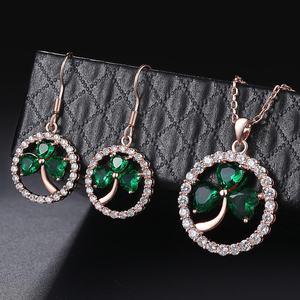 S420 الكلاسيكية المرأة الخضراء يترك البرسيم شكل AAA + مكعب زركونيا 2 الألوان أقراط وقلادة طقم مجوهرات - Product Image 5