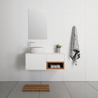 Meuble de salle de bain moderne blanc mural avec miroir LED résistant à l'eau en PVC, construction durable