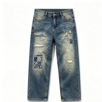 Jean ample vintage déchiré et patchwork pour homme, motif multi-patch, style grunge, en denim durable, article sur mesure 882