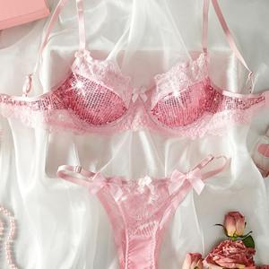 Nouvel ensemble de lingerie sexy en dentelle confortable et respirante, lingerie sexy pour femmes brodée de paillettes - Product Image 1