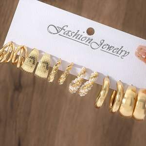 Parure de 6 paires de boucles d'oreilles tendance en alliage plaqué or, perles géométriques, pour femme, bijoux fantaisie de soirée - Product Image 2